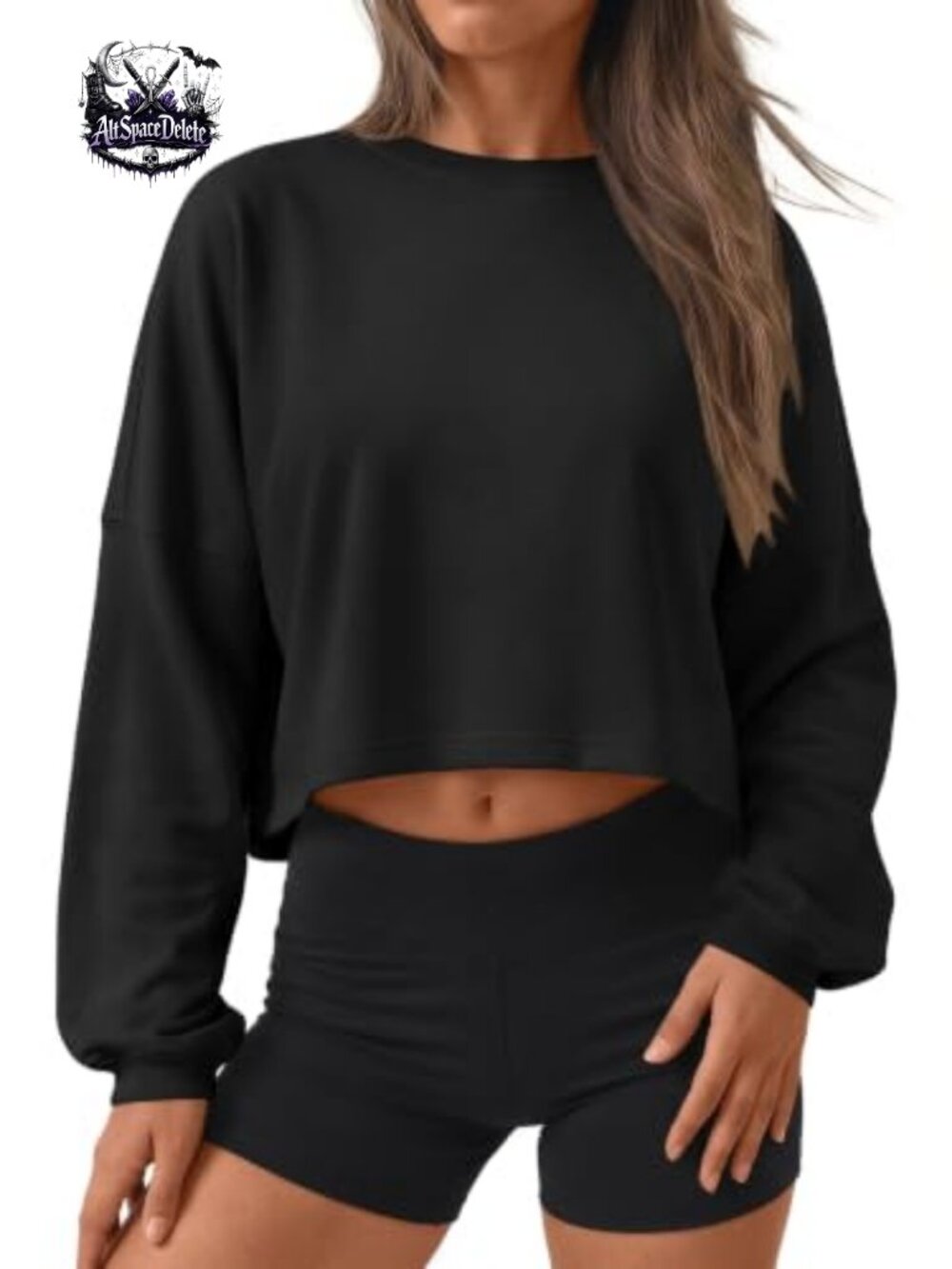 Cropped Crewneck Sweatshirt 95% Cotton 5% Spandex Loose Fit Women